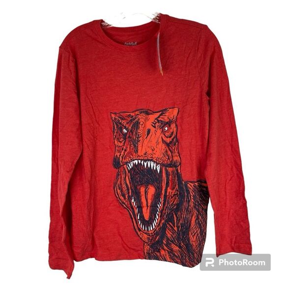 5/$25 Cat & Jack Red Dinosaur T Rex Long Sleeve Casual Graphic T Shirt XL 16 - Picture 1 of 6